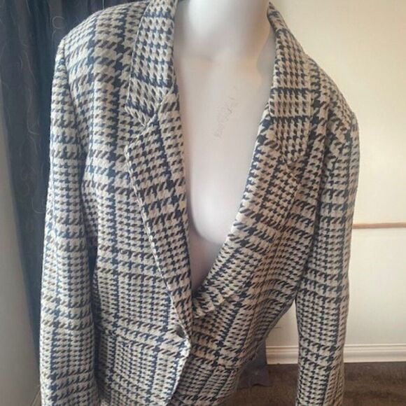 Tofy Vintage Blue/Tan/Brown houndstooth pattern Wool blend blazer, size 8 - Picture 1 of 5